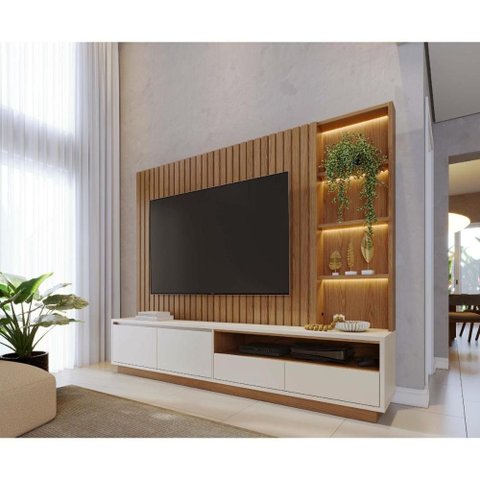 Rack com Painel para TV até 82 Polegadas 4 Gavetas e Nichos com LED Multimóveis Crcol-RCP007