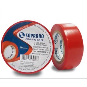 Kit 10 Fitas Isolante Colorida 19mm X 10m Vermelha Soprano