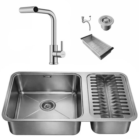 Kit Cuba Dupla Gourmet 64x40 Inox 304 com Torneira Brinovar Luxo