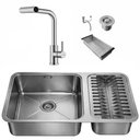 Ver imagem 1 de Kit Cuba Dupla Gourmet 64x40 Inox 304 com Torneira Brinovar Luxo