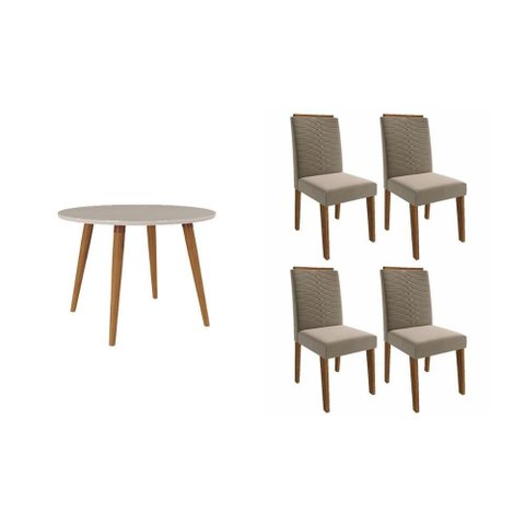 Conjunto: Mesa Sala Jantar Dani C/ Tampo Madeirado C/ Vidro 110cm e 4 Cadeiras Clarice Nature/suede