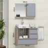 Conjunto Gabinete Banheiro POLO 60cm Madeirado/Cinza - Gabinete + Cuba + Espelheira + Tampo Vidro - 2