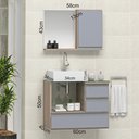 Ver imagem 2 de Conjunto Gabinete Banheiro POLO 60cm Madeirado/Cinza - Gabinete + Cuba + Espelheira + Tampo Vidro
