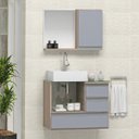 Ver imagem 1 de Conjunto Gabinete Banheiro POLO 60cm Madeirado/Cinza - Gabinete + Cuba + Espelheira + Tampo Vidro