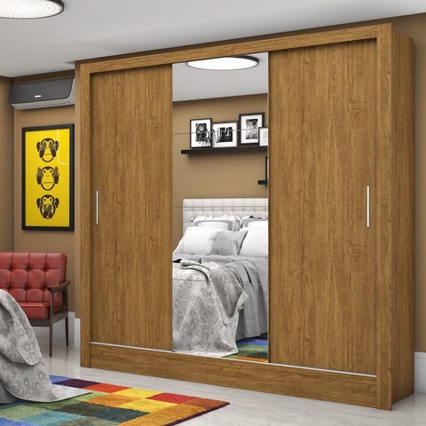 Guarda-Roupa Casal 3 Portas com Espelho Santiago Plus Espresso Móveis Marrom/Cinamomo