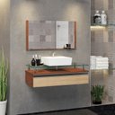 Ver imagem 1 de Conjunto Gabinete Banheiro 60cm Ametista Bege/Natura Freijo