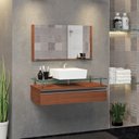 Ver imagem 1 de Conjunto Gabinete Banheiro 60cm Ametista Marrom/Natura