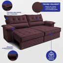 Ver imagem 2 de Sofá Retrátil e Reclinável 2,40m com Molas e Espuma D33 Thunder Velusoft Vinho Cama Inbox