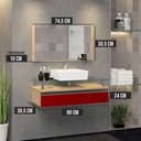 Ver imagem 3 de Conjunto Gabinete Banheiro 80cm Ametista Vermelho/Freijo/Vinho