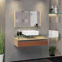 Ver imagem 1 de Conjunto Gabinete Banheiro 80cm Ametista Marrom/Freijo/Natura
