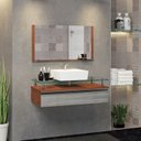 Ver imagem 1 de Conjunto Gabinete Banheiro 80cm Ametista Cinza/Natura/Rovere