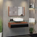 Ver imagem 1 de Conjunto Gabinete Banheiro 60cm Ametista Preto/Natura