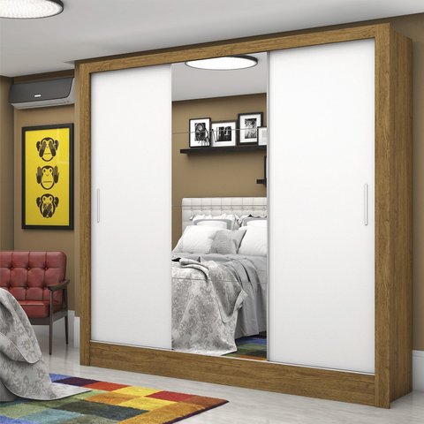 Guarda-Roupa Casal 3 Portas com Espelho Santiago Plus Espresso Móveis Marrom/Cinamomo Branco