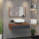 Ver imagem 1 de Conjunto Gabinete Banheiro 80cm Ametista Cinza/Natura/Titanium