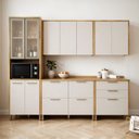 Ver imagem 1 de Cozinha Completa Modulada 5 Peças com Vidro Reflecta 10 Portas 6 Gavetas Nobre Bege/Cinamomo/Off White