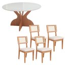 Ver imagem 1 de Mesa de Jantar 1,35m com 4 Cadeiras Dalla Costa 100% Mdf Cor:off White com Freijó e Bege Rústico