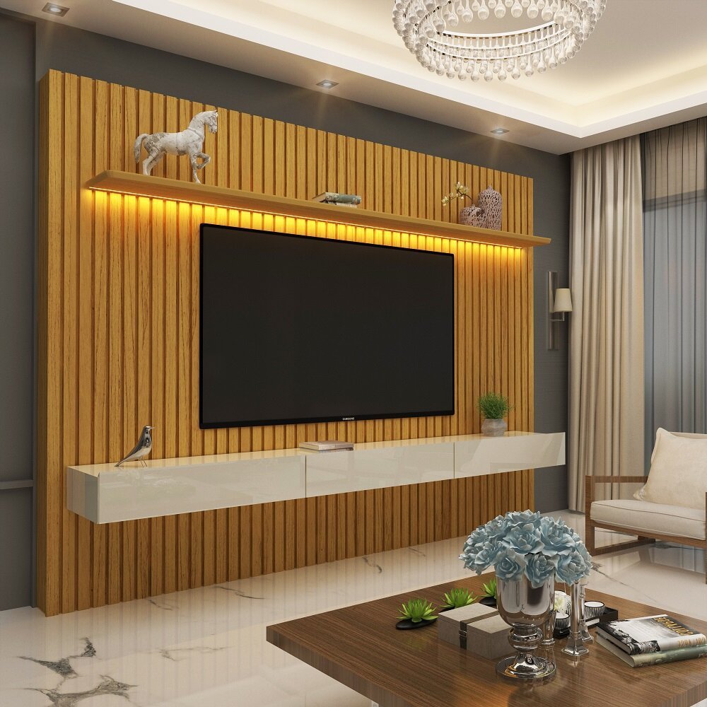 Home para TV Ripado com LED Nobre Clean 230 Naturale Off White - Gelius