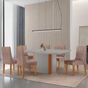 Ver imagem 1 de Mesa de Jantar Isadora 180cm Tampo MDF Vidro com 6 Cadeiras Linho Capuccino Off Naturale Serigrafia