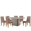 Ver imagem 2 de Mesa de Jantar Isadora 180cm Tampo MDF Vidro com 6 Cadeiras Linho Capuccino Off Naturale Serigrafia