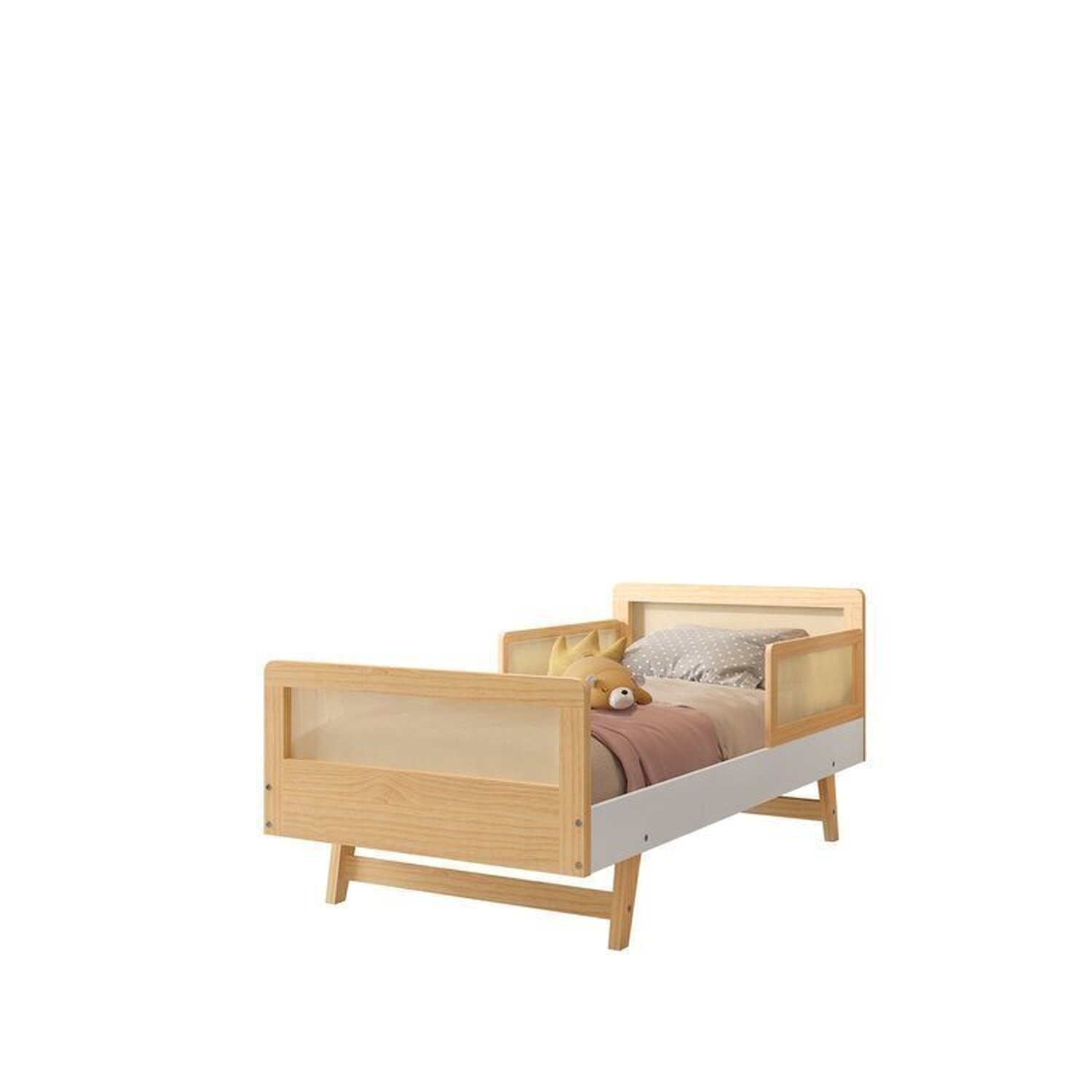 Cama Infantil Solteiro Montessoriano Lift em Madeira Maciça com Rattan 2 Grades Casatema - 6