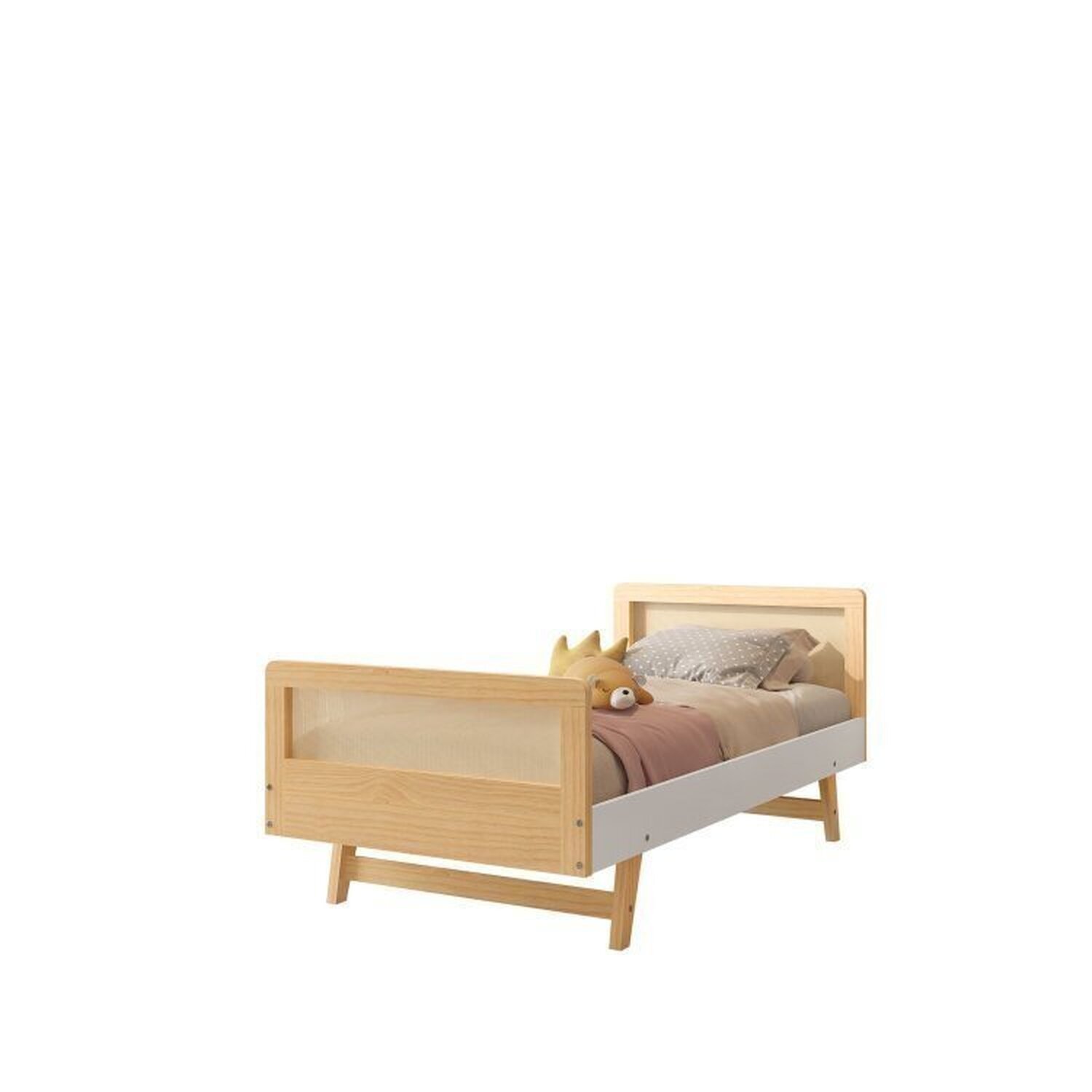 Cama Infantil Solteiro Montessoriano Lift em Madeira Maciça com Rattan 2 Grades Casatema - 15