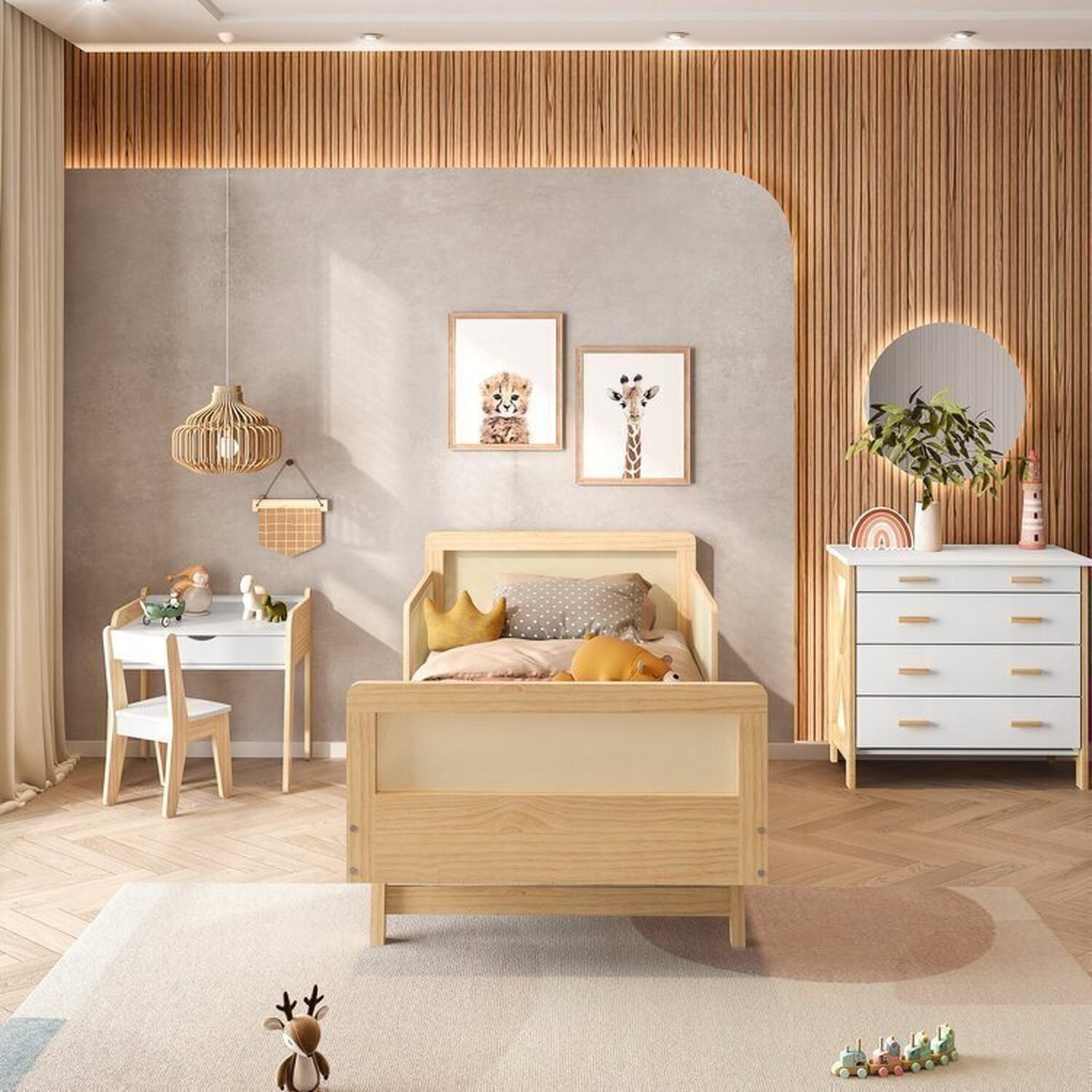 Cama Infantil Solteiro Montessoriano Lift em Madeira Maciça com Rattan 2 Grades Casatema - 4