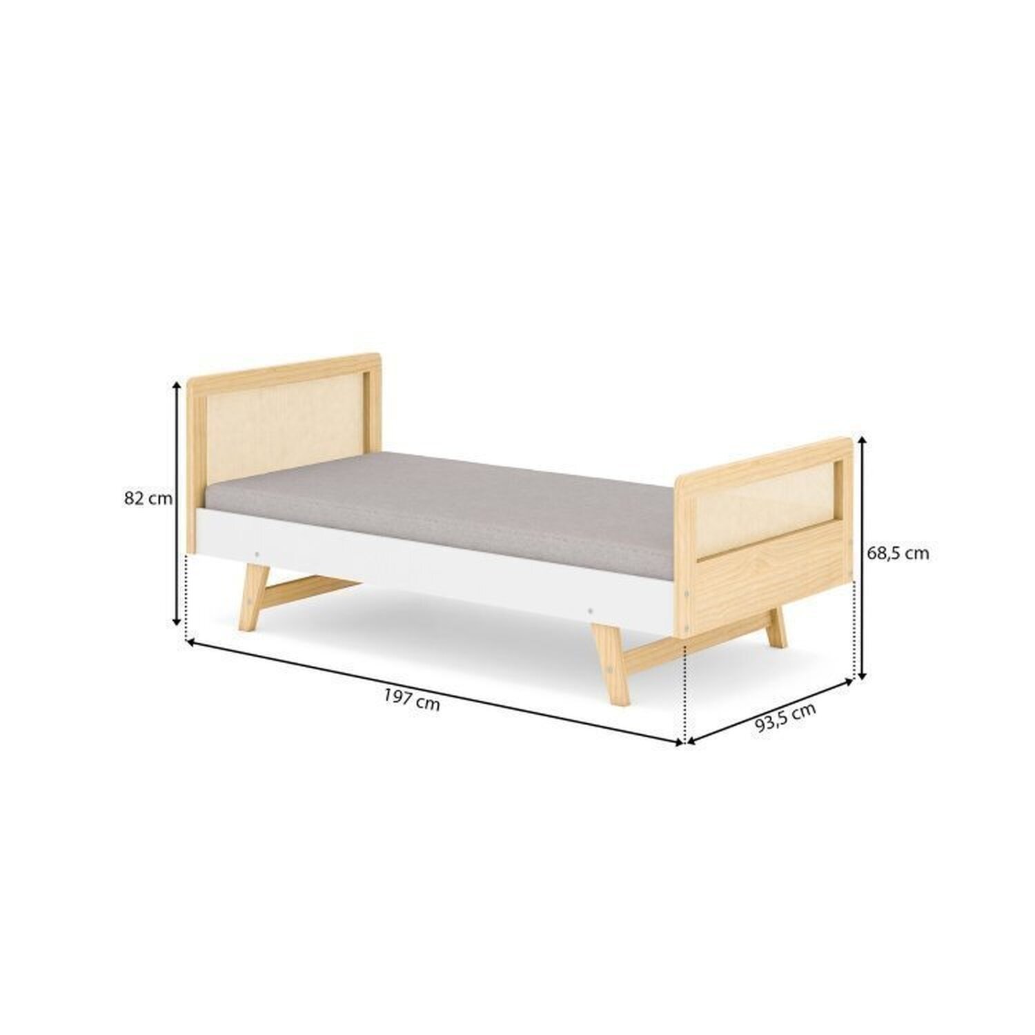 Cama Infantil Solteiro Montessoriano Lift em Madeira Maciça com Rattan 2 Grades Casatema - 14