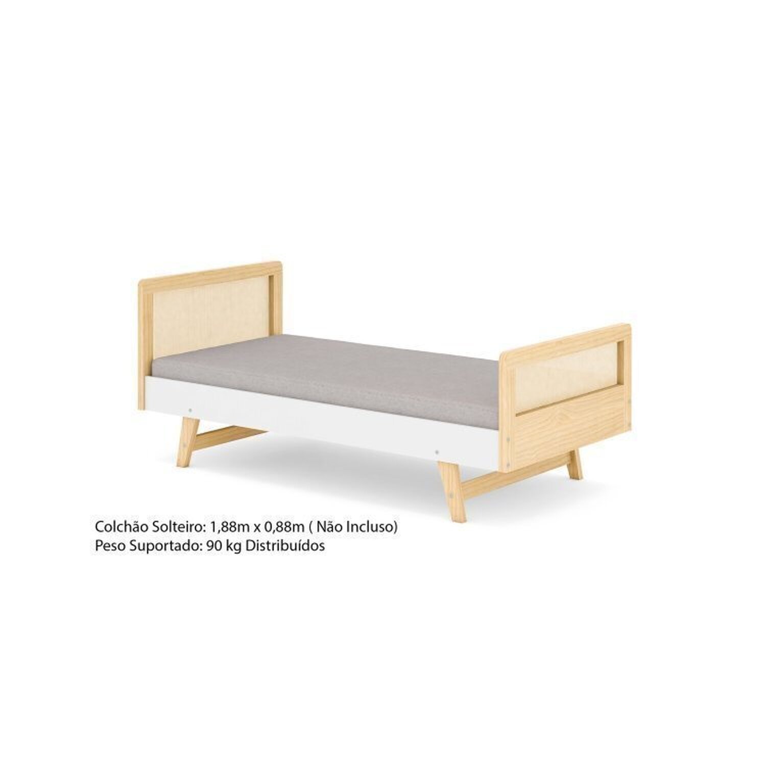 Cama Infantil Solteiro Montessoriano Lift em Madeira Maciça com Rattan 2 Grades Casatema - 11