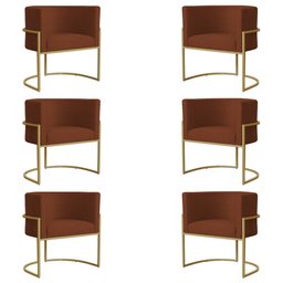 Kit 6 Poltronas Decorativa Sala de Estar Luana Base Gold Suede Terracota - Montanaris Decor MD MONTA - 1
