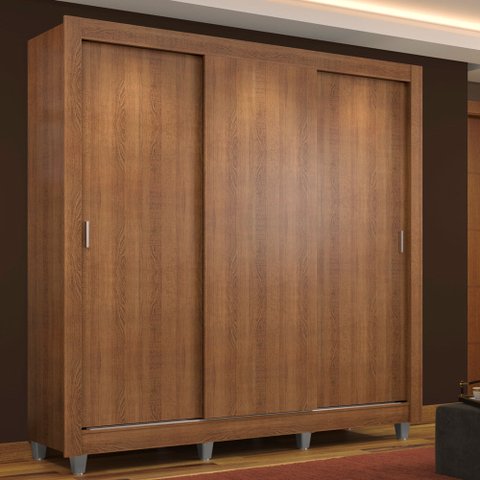 Guarda-Roupa Casal Madesa Mônaco 3 Portas de Correr com Pés Rustic Cor:Rustic