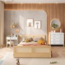 Ver mais imagens de Cama Montessoriano Casal Lift em Madeira Maciça com Rattan 1 Grade Casatema MadeiraOriginals Bege/Branco/Marrom