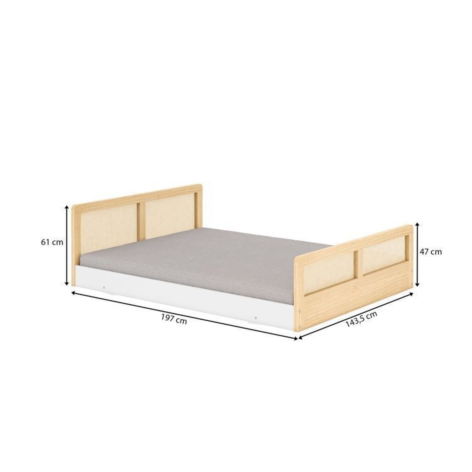 Cama Montessoriano Casal Lift em Madeira Maciça com Rattan 1 Grade Casatema - 6