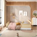Ver imagem 2 de Cama Montessoriano Casal Lift em Madeira Maciça com Rattan 1 Grade Casatema MadeiraOriginals Bege/Branco/Marrom