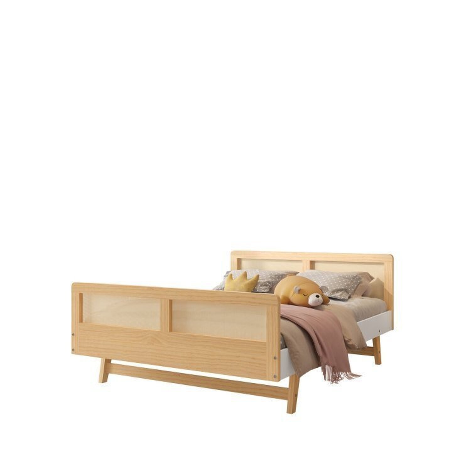 Cama Montessoriano Casal Lift em Madeira Maciça com Rattan 1 Grade Casatema - 7