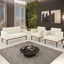 Ver imagem 2 de Sofá Namoradeira e 2 Poltronas Base Madeira Castanho Ana Veludo Bege - Ibiza