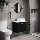 Ver imagem 1 de Conjunto de Banheiro Suspenso Paris, Espelheira, Tampo e Cuba em Mármore Sintético