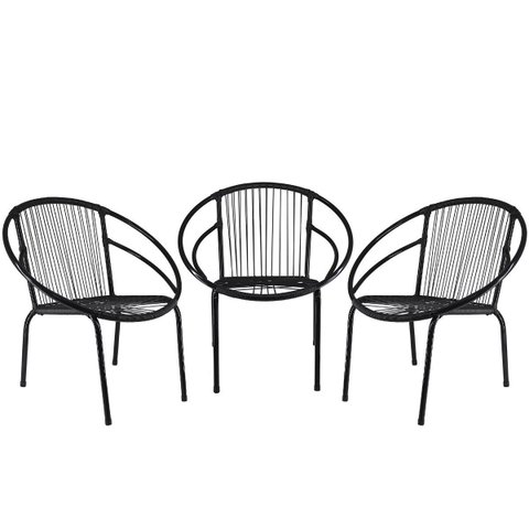 Conjunto de 3 Cadeiras Eclipse de Área e Fibra Sintética, Varanda Decor,Artesanal para area de lazer