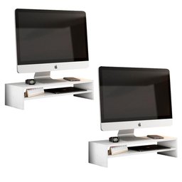 Kit 02 Suportes Stand Base Tela Monitor Soft Elevado 65cm em Mdf com 01 Prateleira Branco - 3