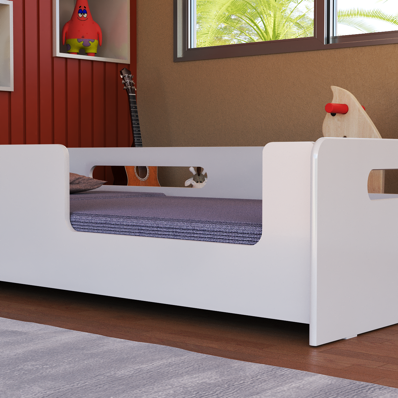 Cama Montessoriana Solteiro com Proteção Lateral Branco - 3