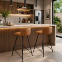 Ver imagem 6 de Conjunto 2 Banquetas Nobre Alta Pés de Aço Moderno Assento e Encosto Estofado em Corino