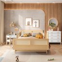 Ver imagem 5 de Cama Montessoriano Casal Lift em Madeira Maciça com Rattan 2 Grades Casatema MadeiraOriginals Bege/Branco/Marrom