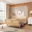Ver imagem 4 de Cama Montessoriano Casal Lift em Madeira Maciça com Rattan 2 Grades Casatema MadeiraOriginals Bege/Branco/Marrom