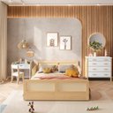Ver imagem 3 de Cama Montessoriano Casal Lift em Madeira Maciça com Rattan 2 Grades Casatema MadeiraOriginals Bege/Branco/Marrom