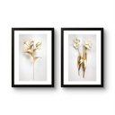 Ver imagem 1 de Kit 2 Quadros Decoração Grande Flores Douradas para Sala Quarto com Moldura 40x60cm