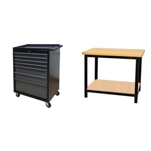 Conjunto 1 Carro Profissional 7 Gavetas 1 Bancada Profissional de 110cm para Ferramentas Presto