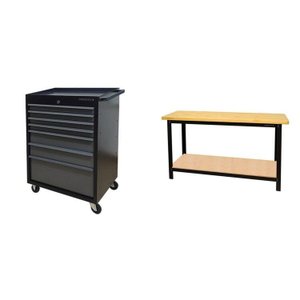 Conjunto 1 Carro Profissional 7 Gavetas 1 Bancada Profissional de 150cm para Ferramentas Presto