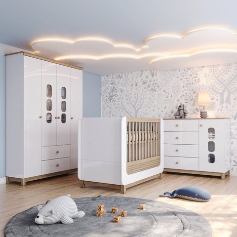 Conjunto Quarto de Bebê Berço 2 em 1, Guarda-roupa e Cômoda Sophia Espresso Móveis