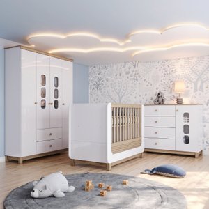 Conjunto Quarto de Bebê Berço 2 em 1, Guarda-roupa e Cômoda Sophia Espresso Móveis