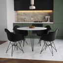 Ver imagem 1 de Mesa Jantar Redonda 110Cm Branca Clips 3 Pés Com 4 Poltronas Pretas Ferro Preto - Cor: Branco