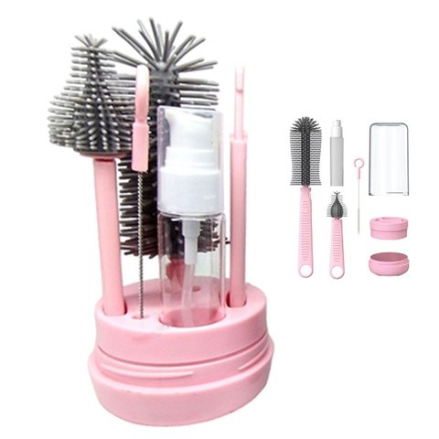 Kit Escova de Limpeza 4 em 1 Copo Mamadeira Garrafa Bebe Criança Higiene Limpeza Passeio Bolsa Mala 